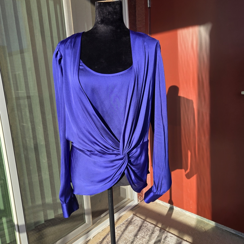 Bisou Bisou Indigo Blue Twist Front Blouse